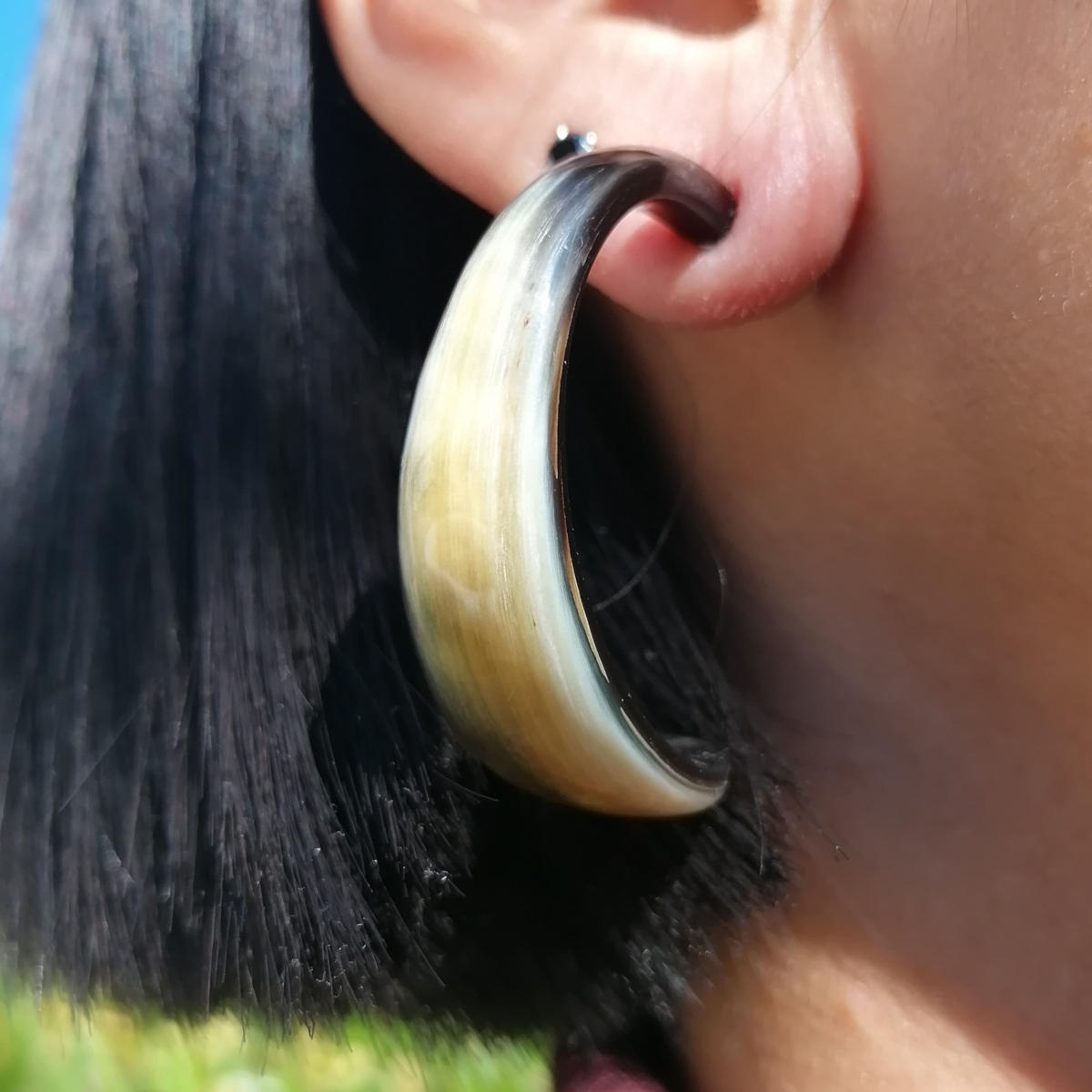 Open horn earrings, handmade, fairtrade