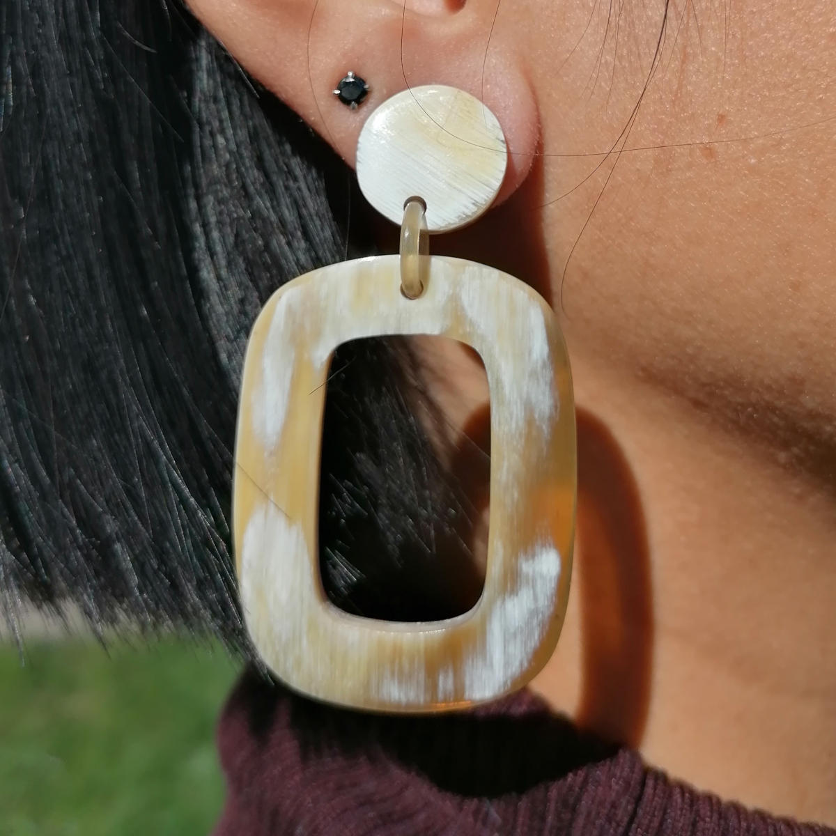 Trendy earrings, handmade from natural horn