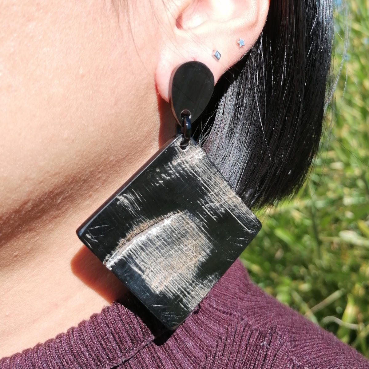 Naturally texturized, black buffalo horn earrings - hand made, fair trade
