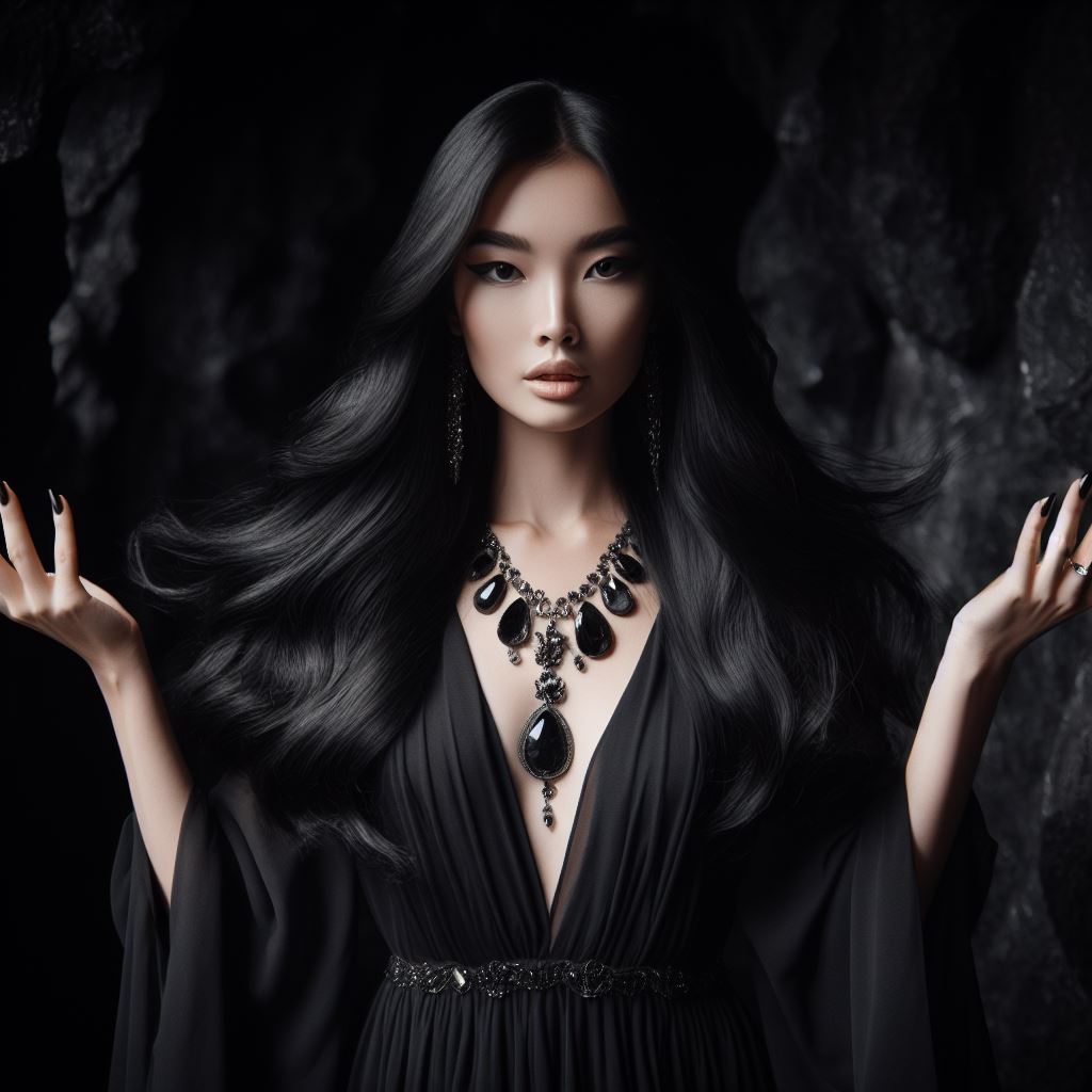 mystical woman in a black dress