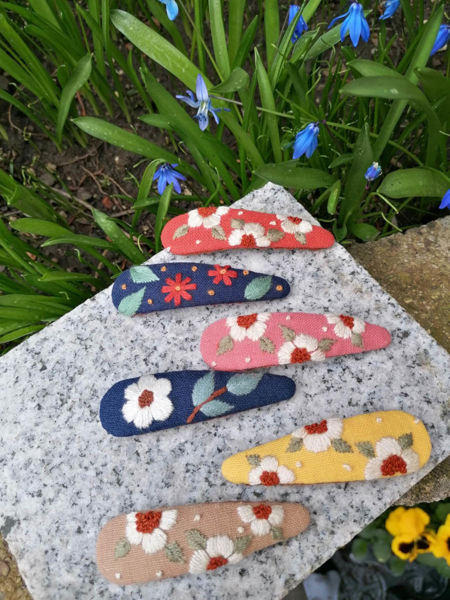Hair clips, hand made and embroidered