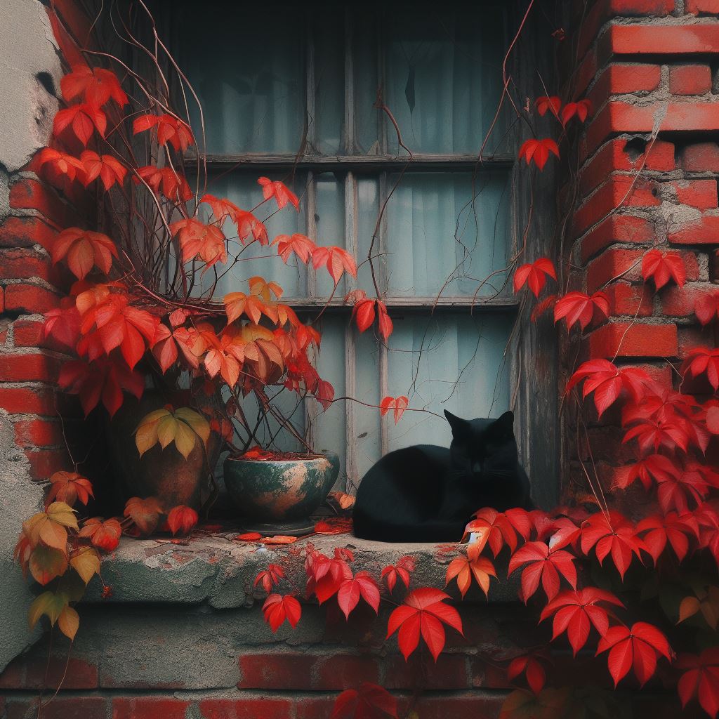 Schwarze Katze und rot