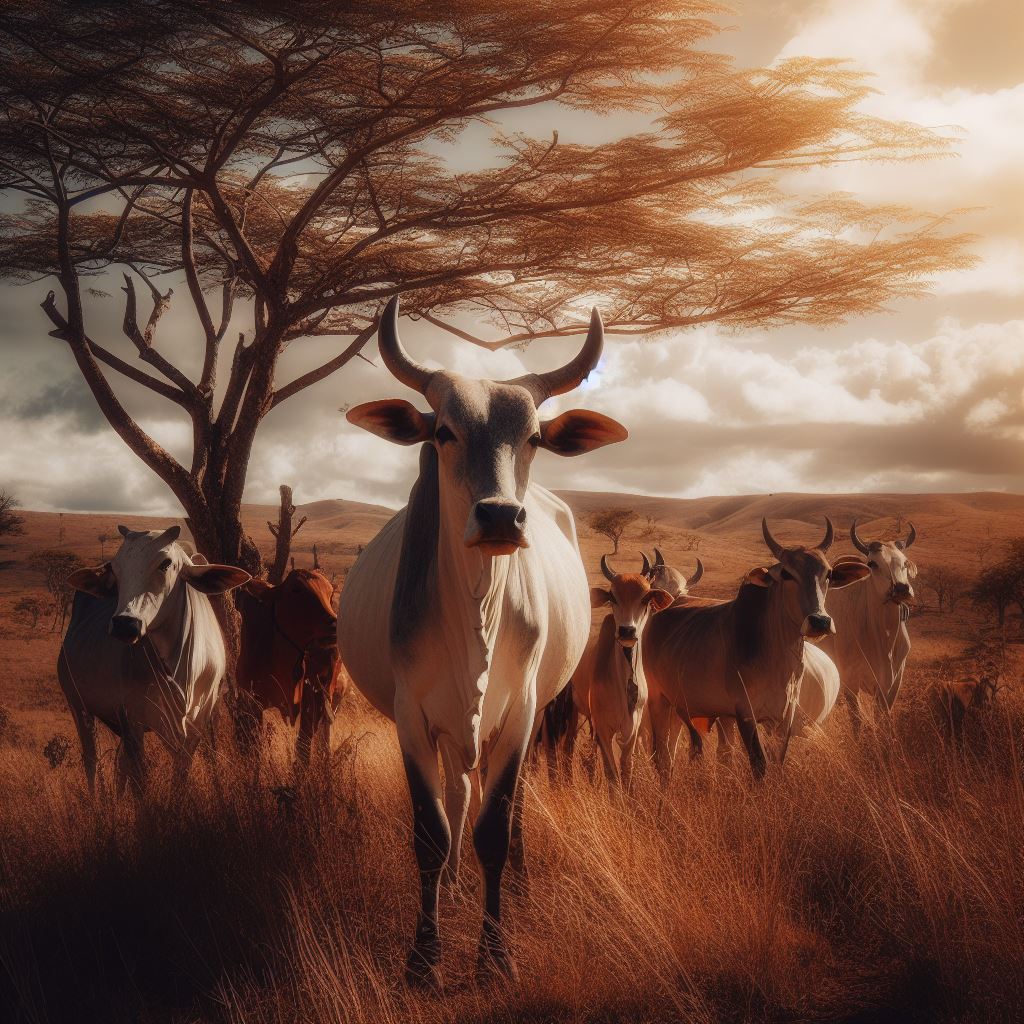 Zebu grazing in the savanna of Madagascar